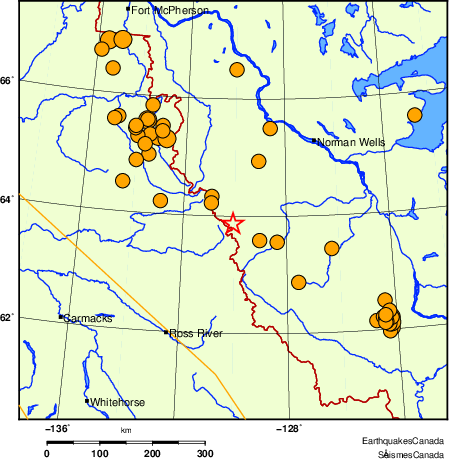 carte des séismes historiques de magnitude 5,0 et plus.  Détails dans le tableau de données ci-dessous