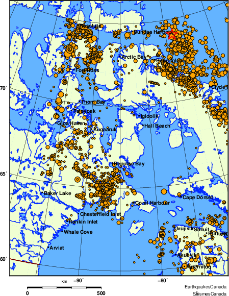 carte des des séismes de magnitude 2,0 et plus depuis 2000