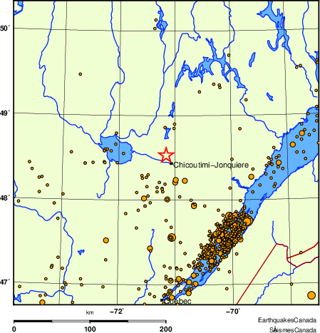 carte des des séismes de magnitude 2,0 et plus depuis 2000