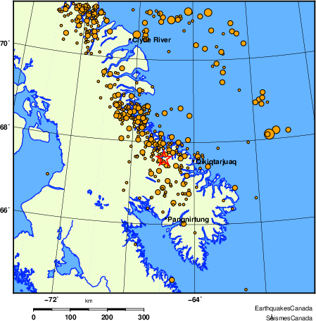 carte des des séismes de magnitude 2,0 et plus depuis 2000