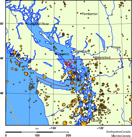 carte des des séismes de magnitude 2,0 et plus depuis 2000