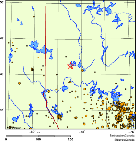 carte des des séismes de magnitude 2,0 et plus depuis 2000