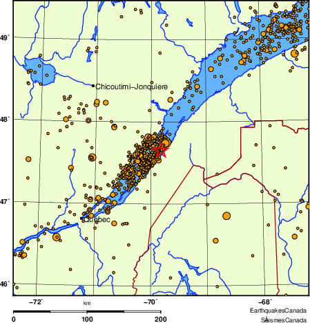 carte des des séismes de magnitude 2,0 et plus depuis 2000