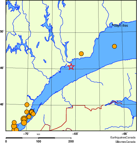 Map of historical earthquakes magnitude 5.0 and larger.  Details in the data table below