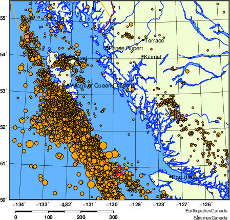 carte des des séismes de magnitude 2,0 et plus depuis 2000