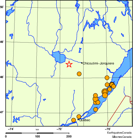 Map of historical earthquakes magnitude 5.0 and larger.  Details in the data table below