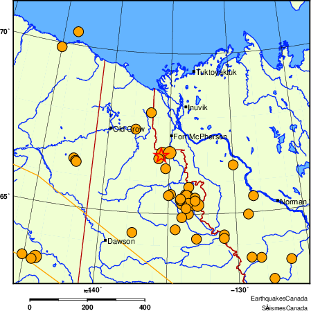 carte des séismes historiques de magnitude 5,0 et plus.  Détails dans le tableau de données ci-dessous