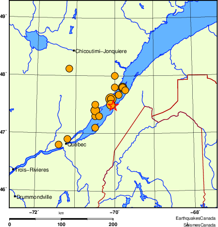 carte des séismes historiques de magnitude 5,0 et plus.  Détails dans le tableau de données ci-dessous