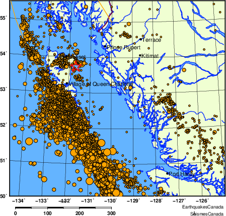 carte des des séismes de magnitude 2,0 et plus depuis 2000