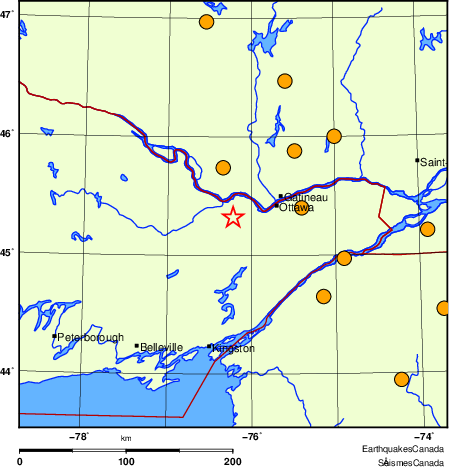 Map of historical earthquakes magnitude 5.0 and larger.  Details in the data table below