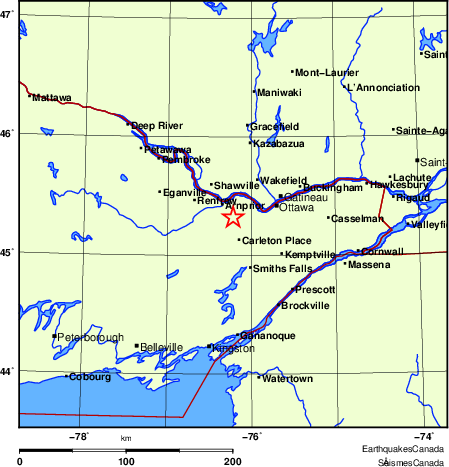 carte des endroits près de l'épicentre