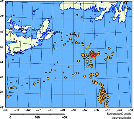 carte des des séismes de magnitude 2,0 et plus depuis 2000