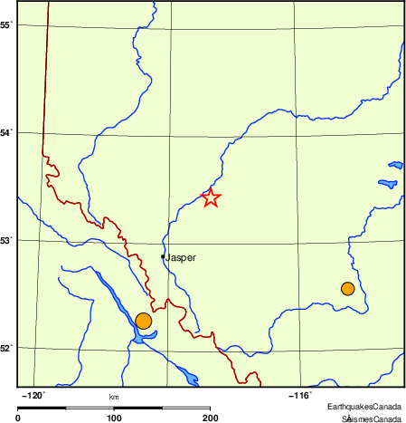 Map of historical earthquakes magnitude 5.0 and larger.  Details in the data table below