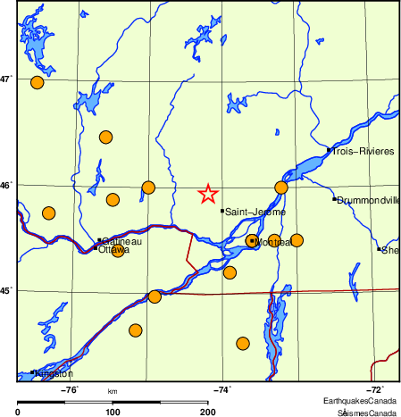 Map of historical earthquakes magnitude 5.0 and larger.  Details in the data table below