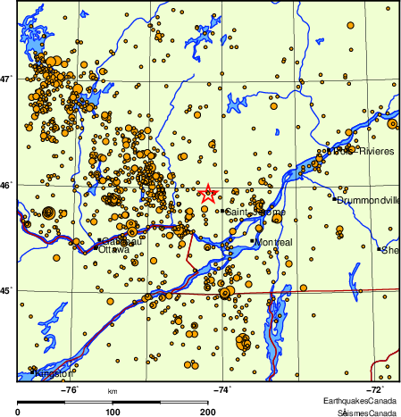 carte des des séismes de magnitude 2,0 et plus depuis 2000