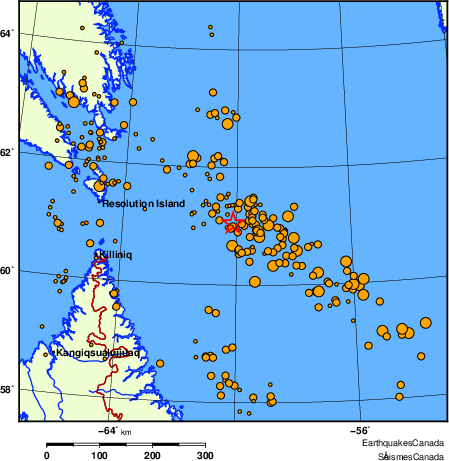 carte des des séismes de magnitude 2,0 et plus depuis 2000