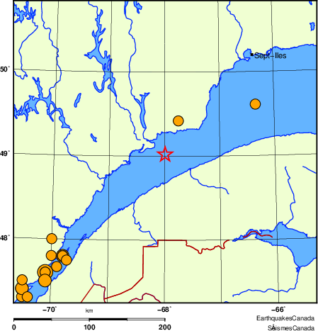 carte des séismes historiques de magnitude 5,0 et plus.  Détails dans le tableau de données ci-dessous