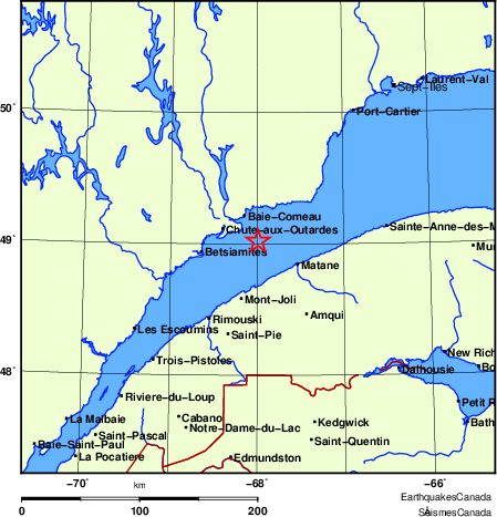 carte des endroits près de l'épicentre