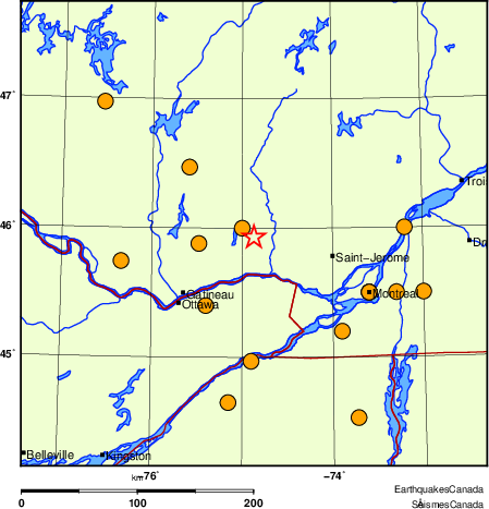 carte des séismes historiques de magnitude 5,0 et plus.  Détails dans le tableau de données ci-dessous