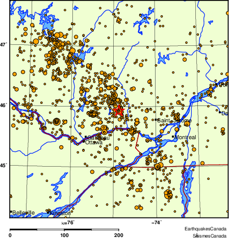 carte des des séismes de magnitude 2,0 et plus depuis 2000