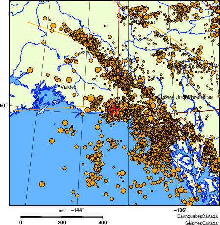 Map of earthquakes magnitude 2.0 and larger, 2000 - present