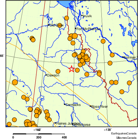 Map of historical earthquakes magnitude 5.0 and larger.  Details in the data table below