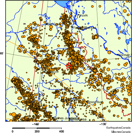 carte des des séismes de magnitude 2,0 et plus depuis 2000