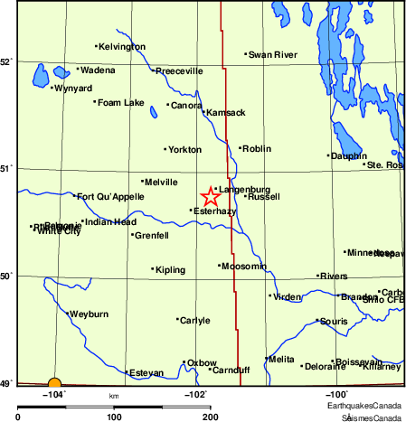 Map of historical earthquakes magnitude 5.0 and larger.  Details in the data table below