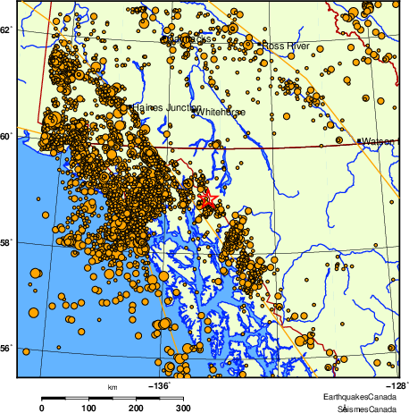 carte des des séismes de magnitude 2,0 et plus depuis 2000