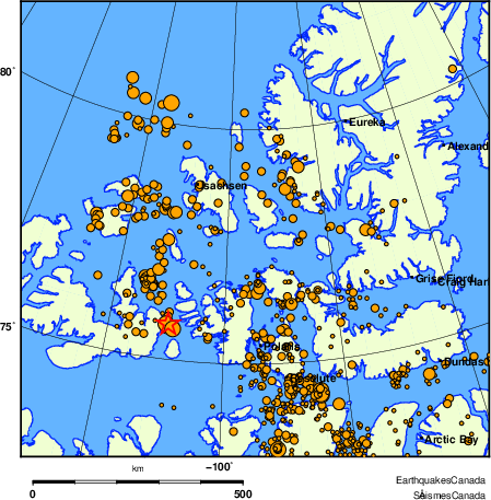 carte des des séismes de magnitude 2,0 et plus depuis 2000