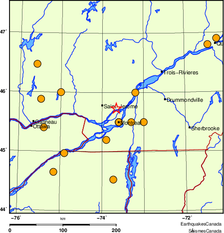 Map of historical earthquakes magnitude 5.0 and larger.  Details in the data table below