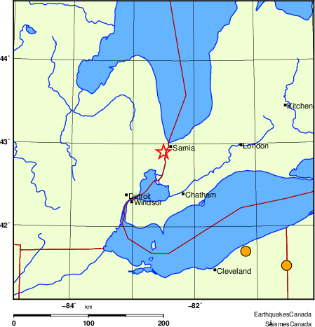 Map of historical earthquakes magnitude 5.0 and larger.  Details in the data table below