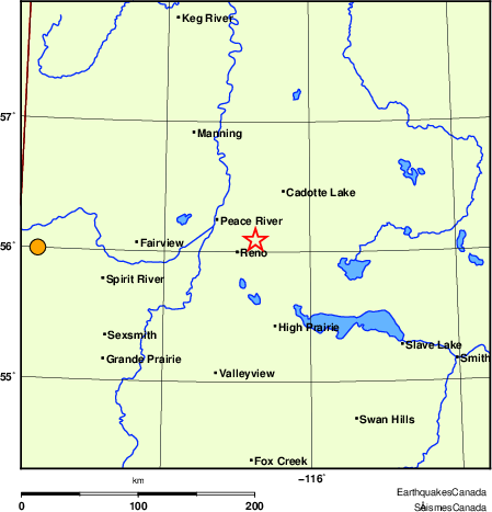 Map of historical earthquakes magnitude 5.0 and larger.  Details in the data table below