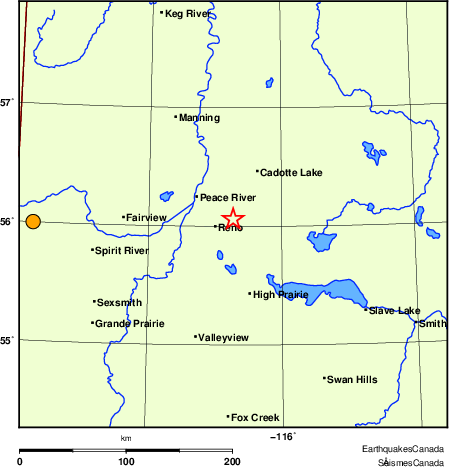 Map of historical earthquakes magnitude 5.0 and larger.  Details in the data table below