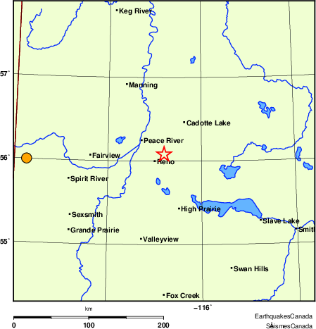 Map of historical earthquakes magnitude 5.0 and larger.  Details in the data table below