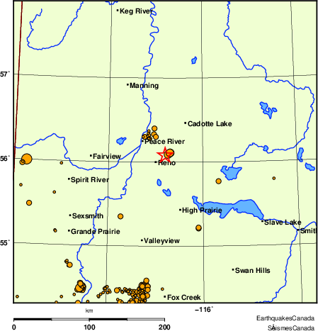 carte des des séismes de magnitude 2,0 et plus depuis 2000