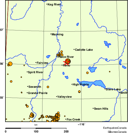 carte des des séismes de magnitude 2,0 et plus depuis 2000