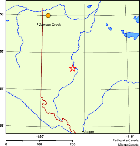 Map of historical earthquakes magnitude 5.0 and larger.  Details in the data table below