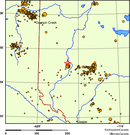 carte des des séismes de magnitude 2,0 et plus depuis 2000