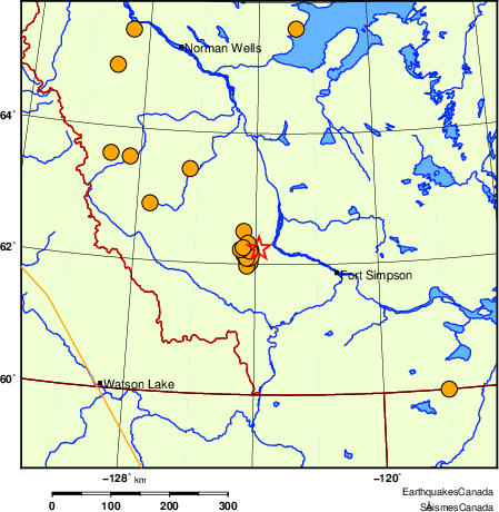 carte des séismes historiques de magnitude 5,0 et plus.  Détails dans le tableau de données ci-dessous