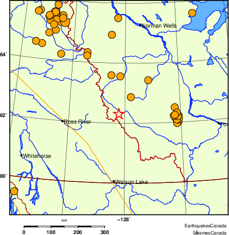 carte des séismes historiques de magnitude 5,0 et plus.  Détails dans le tableau de données ci-dessous