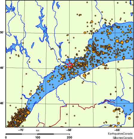 carte des des séismes de magnitude 2,0 et plus depuis 2000