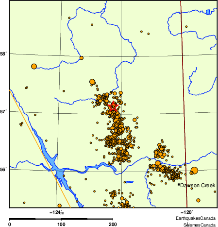 carte des des séismes de magnitude 2,0 et plus depuis 2000