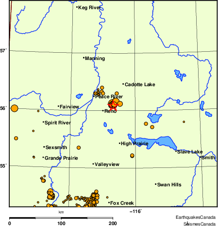 carte des des séismes de magnitude 2,0 et plus depuis 2000