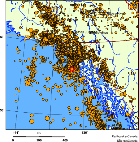 carte des des séismes de magnitude 2,0 et plus depuis 2000