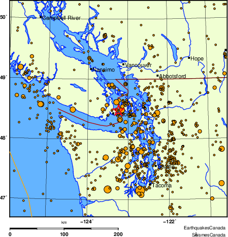 carte des des séismes de magnitude 2,0 et plus depuis 2000