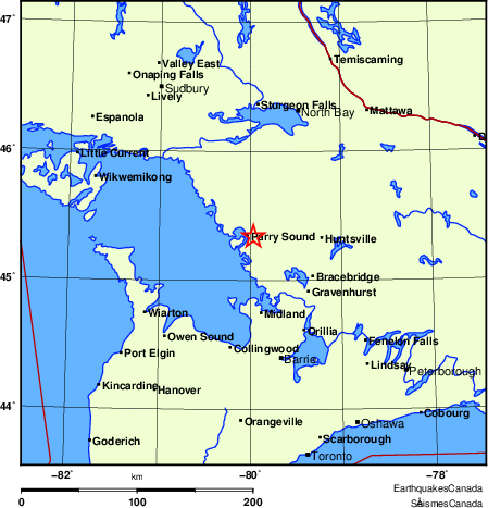 carte des endroits près de l'épicentre