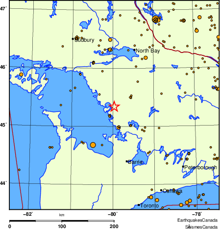 carte des des séismes de magnitude 2,0 et plus depuis 2000