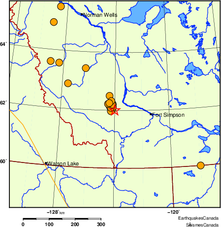 carte des séismes historiques de magnitude 5,0 et plus.  Détails dans le tableau de données ci-dessous