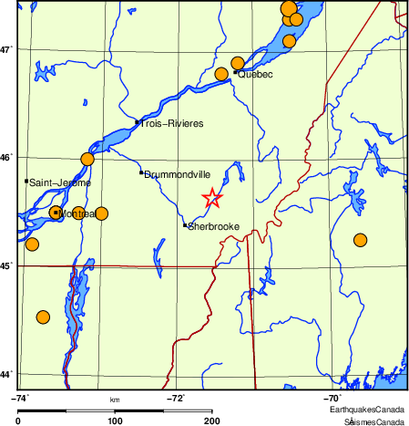 Map of historical earthquakes magnitude 5.0 and larger.  Details in the data table below